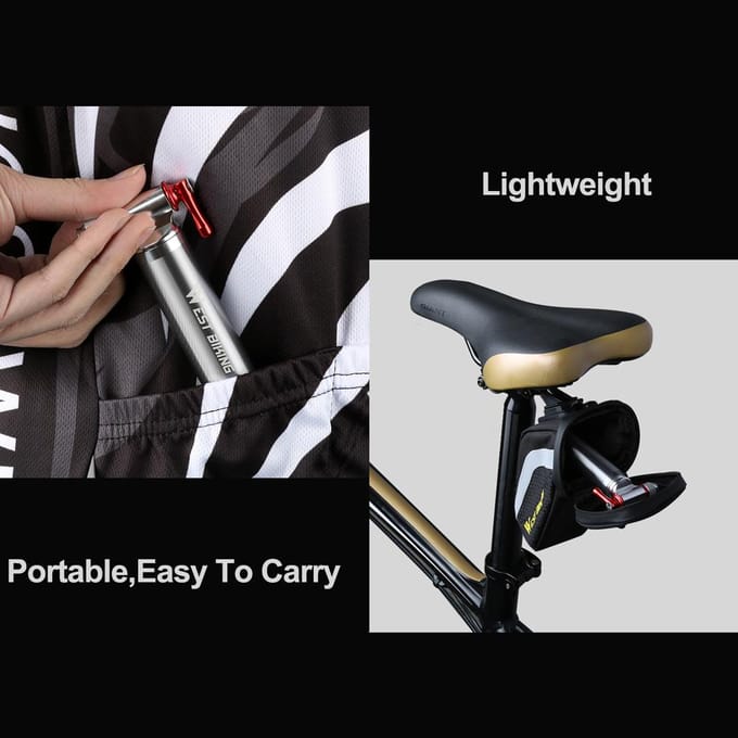 Fiets Mini Pomp CO2 Inflator Geïsoleerde Mouw Luchtfiets MTB Fiets Fietspomp Balpomp Fiets zilver