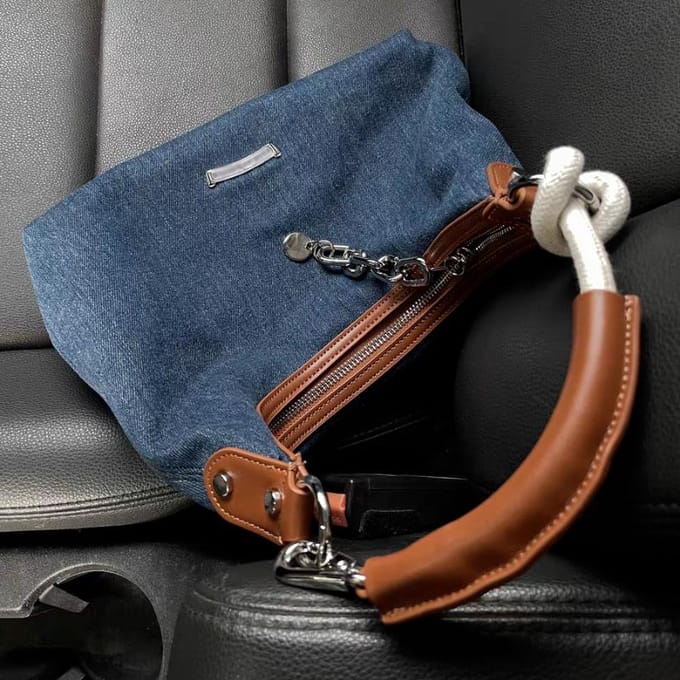 Sac fourre-tout en denim rétro pour femme Sac à bandoulière sous le bras de niche haut de gamme One Size bleu