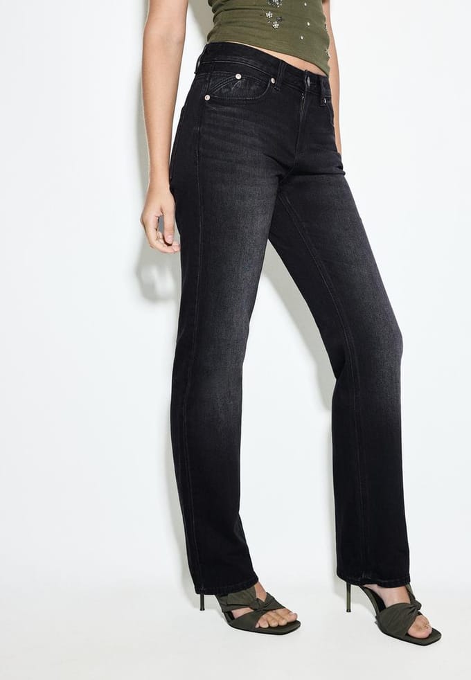 Stradivarius D98 jeans recht model met vintage effect  LICHTBLAUWE DENIM WASSING 34