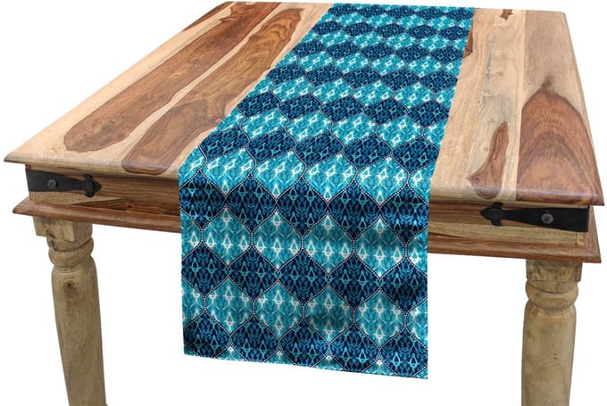 ABAKUHAUS marine tafelloper – Patchworkstijl, 40×180 cm, blauw/wit