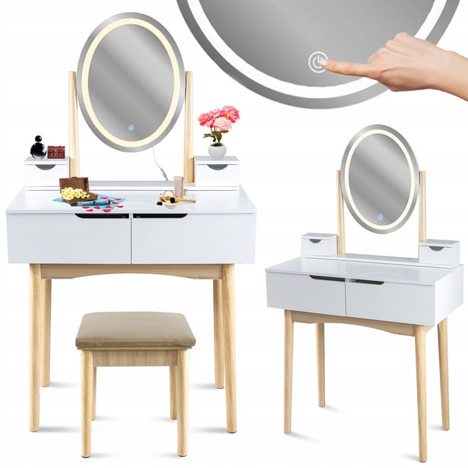 KAPTAFEL met LED-spiegel, Scandinavische cosmetica