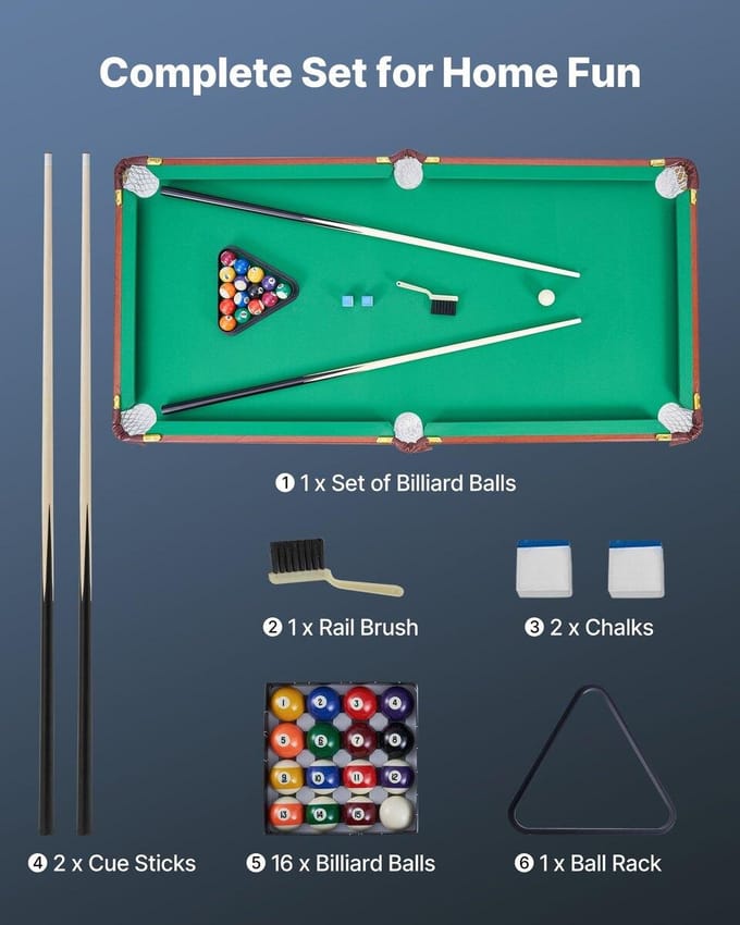 Opvouwbare Pooltafel, 140cm Draagbare Biljarttafels, Opvouwbare Ruimtebesparende Entertainment Spel Set Bevat Bal, Keu, Driehoek, Krijt, Borstel, Bruin met