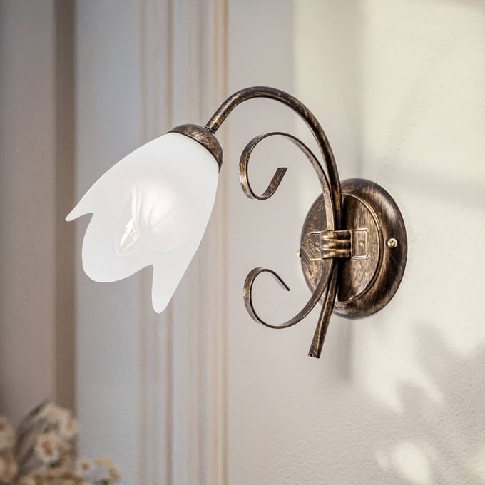 ONLI Wandlamp Odino, 1-lamp, bronskleurig, metaal, glas