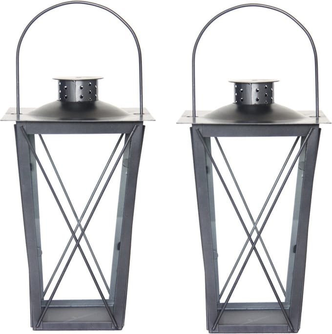 Fancy Flames Lantaarn - Set van 2x stuks - metaal - zilverkleurig - 17 x 30 cm - windlicht