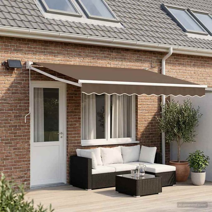 vidaXL - Handbediende - luifel - met - LED's - Taupe - 100% - Polyester - en - Aluminium