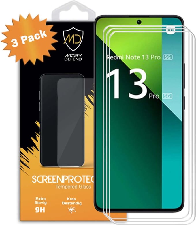 3-Pack MobyDefend Screenprotectors - Geschikt voor Xiaomi Redmi Note 13 Pro 5G - Case-Friendly Screensavers - Gehard Glas