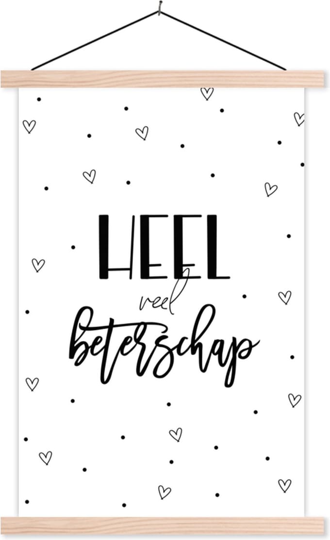 Posterhanger incl. Poster 60x90 cm - Schoolplaat - Beterschap - Quote - Stippen - Hartjes - Textielposter - Blanke latten
