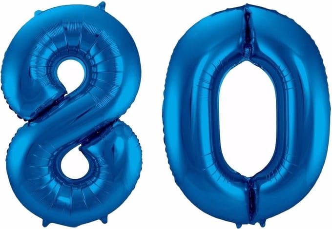 Cijfer 80 ballon blauw 86 cm