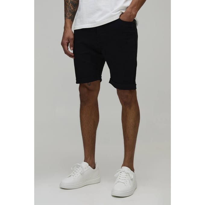 Essential Skinny Stretch Fit Denim Shorts | Black | Size 56