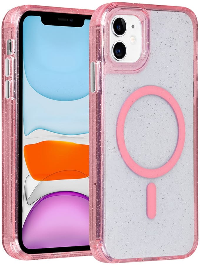 TUNIQ telefoonhoesje voor Apple iPhone 11 - MagSafe met glitter - Roze