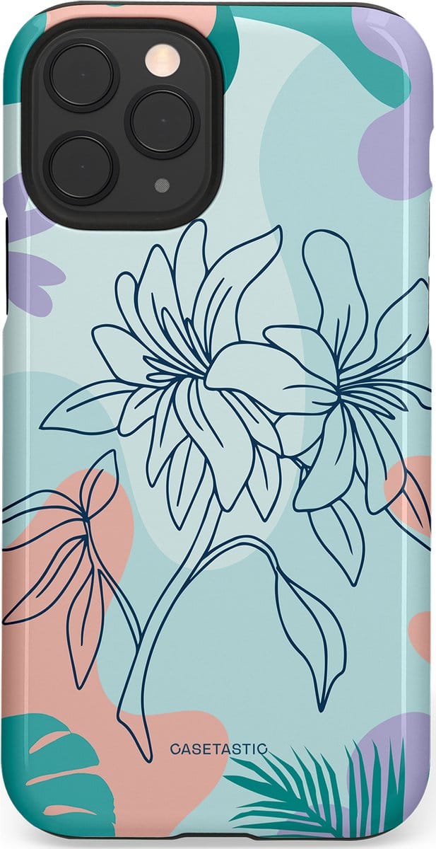 Casetastic hoesje geschikt voor Apple iPhone 11 Pro - Dubbellaagse bescherming - Mint Bloemprint - Fashion Case - Lichtgrijs Turquoise Perzik Lila