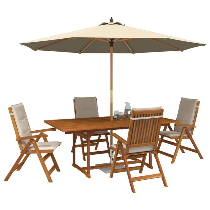 vidaXL - Buiten - Eetset - met - Parasol - 6 - st - 4-zits - Crèmewit