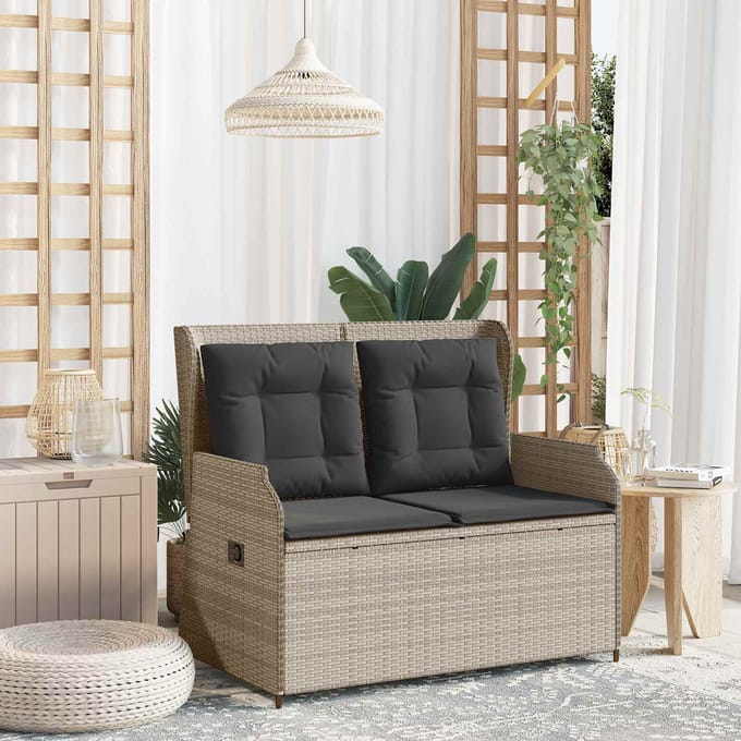 vidaXL Tuinbank Lichtgrijs poly rattan