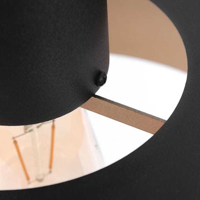 Zwarte Hanglamp Flinter 3329ZW, Hoogte Verstelbaar van 25-165 cm, Modern Retro Design van Metaal met Gouden Binnenkant, Anne Light