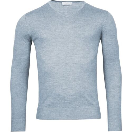 Thomas Maine Trui V-Neck Single Knit Merino Wool Sea Blue / male