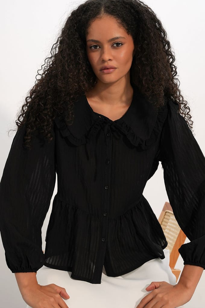 Dames Blouse van Viscose-mix met Baby Kraag