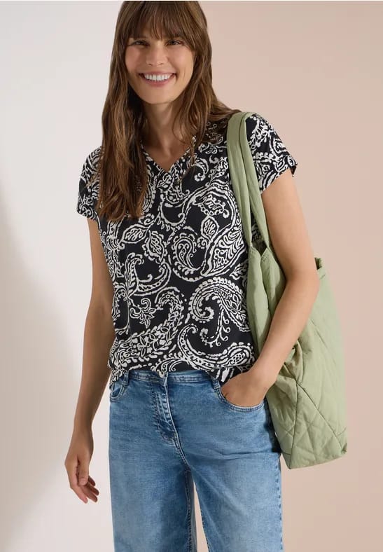 Shirt met V-hals en print