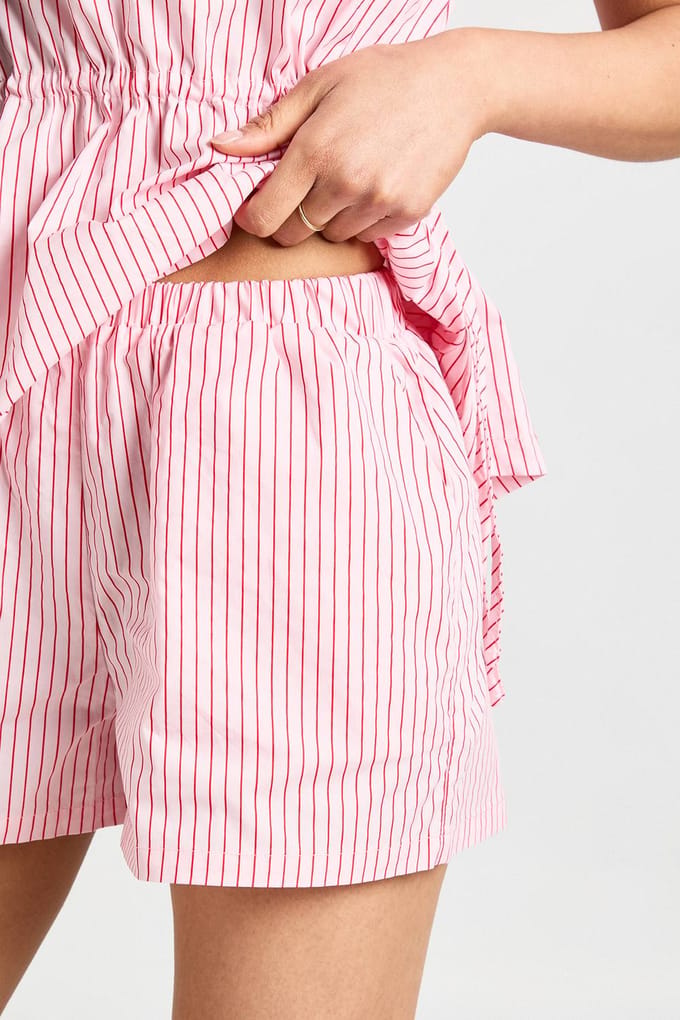 boohoo Dames Tall Gestreepte Boxer Runner Short Met Elastische Tailleband | Roze | Maat: 36