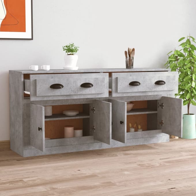 vidaXL - Dressoirs - 2 - st - bewerkt - hout - betongrijs