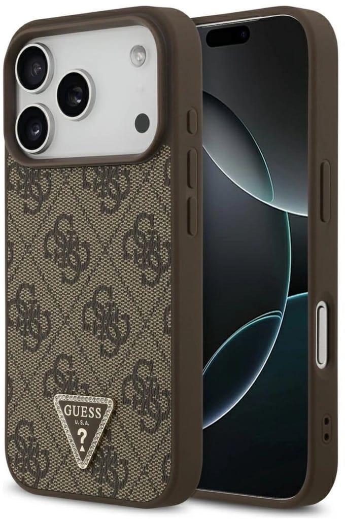 MagSafe hoesje voor Apple iPhone 17 Pro, Guess, 4G Triangle Strass, Bruin