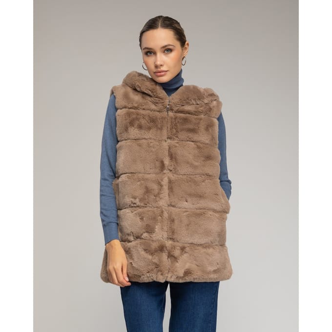 Leren vest met capuchon