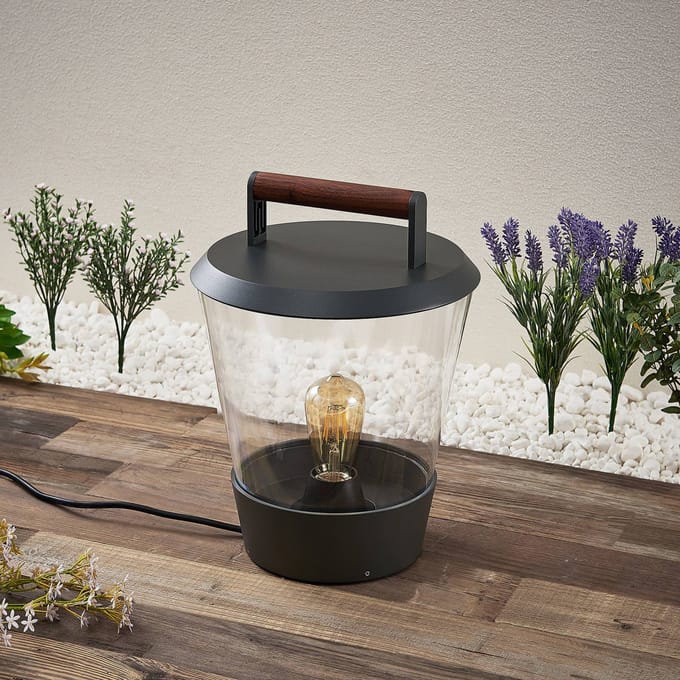 Lucande - Terraslampen - 1licht - aluminium, polycarbonaat - H: 39.3 cm - E27 - antraciet, transparant
