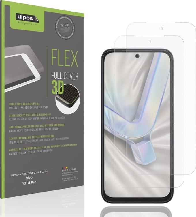 dipos FLEX – 2x Matte Screenprotector geschikt voor Vivo Y31d Pro | Volledige Schermbescherming | Case-Friendly