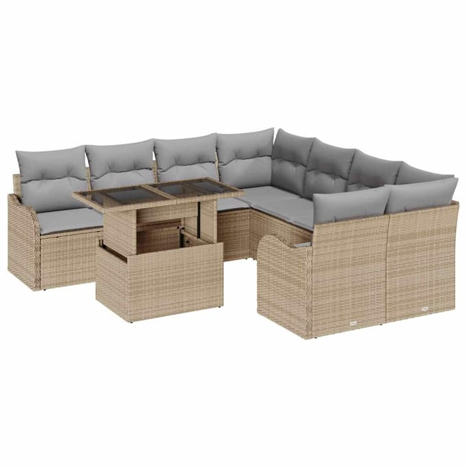 vidaXL Tuin Sofa Set 9 st Beige poly rattan