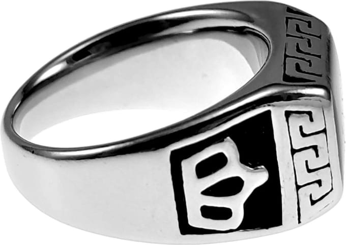 Ring Heren - Kroon Desing - Roestvrij Staal - Zwarte Emaille Zegelring