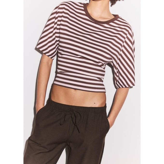 Stradivarius Broek met linnenlook en koord  Bruin M