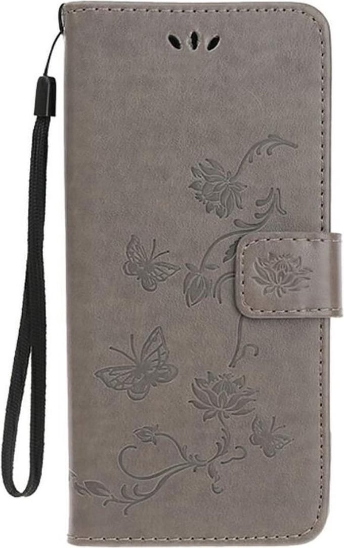 Shop4 - Samsung Galaxy S20 Plus Hoesje - Wallet Case Bloemen Vlinder Grijs