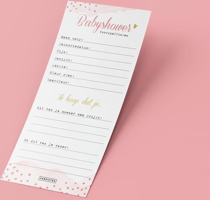 Fabrikten Babyshower Invulkaarten Roze - 20 stuks
