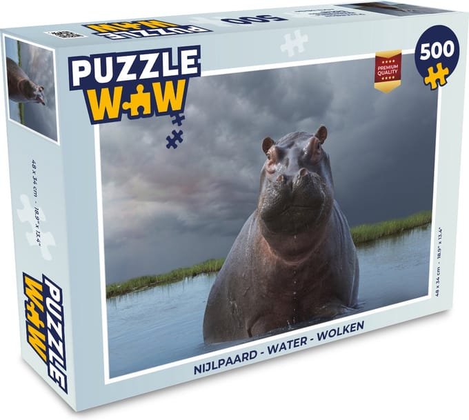 Puzzel Nijlpaard - Water - Wolken - Legpuzzel - Puzzel 500 stukjes