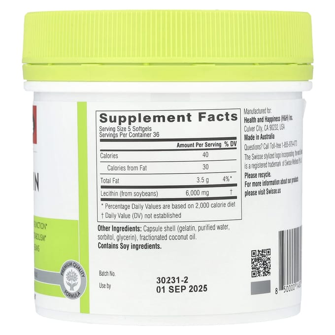 Swisse, Ultiboost®, Lecithine, 6.000 mg, 180 capsules (1.200 mg per capsule)