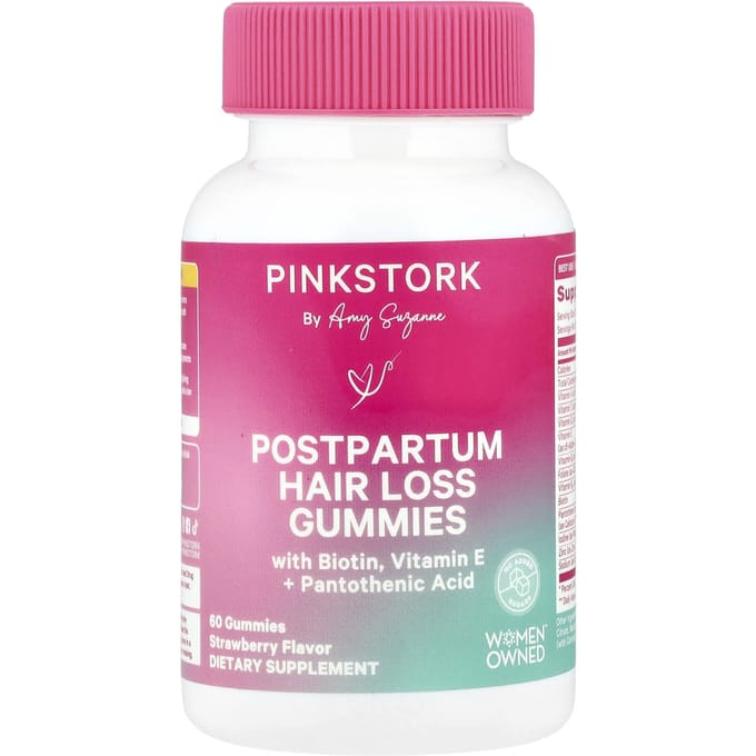 Roze Ooievaar, Postpartum Haaruitval Gummy, Aardbei, 60 Gummy Snoepjes