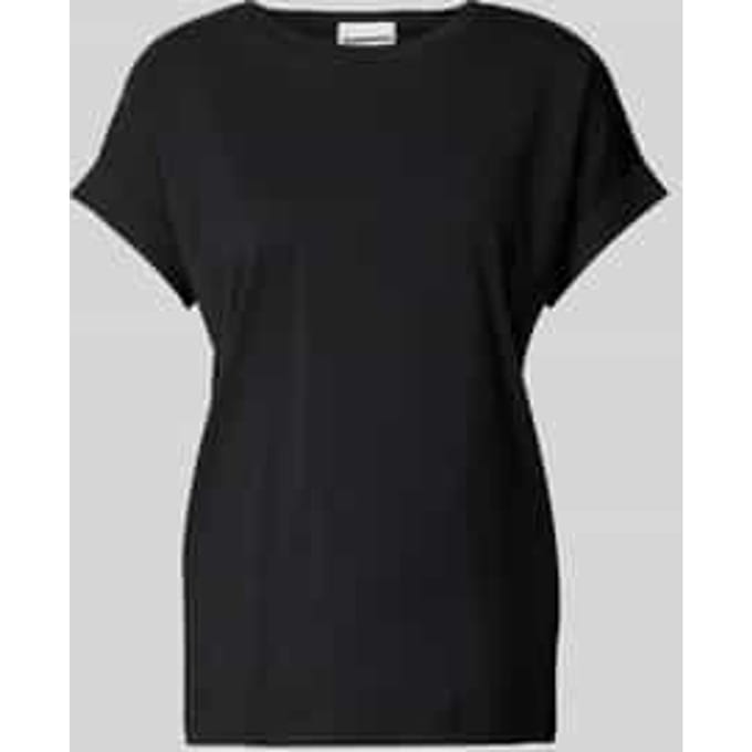 T-shirt met geribde ronde hals, model 'IDAARA'