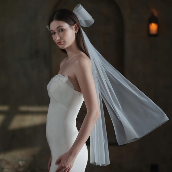V849 Bruidsaccessoires voor Dames Exquise Bruids Witte Sluier Twee Lagen Tule Bruiloftssluier met Hard Net Parelmoer Strik 100cm