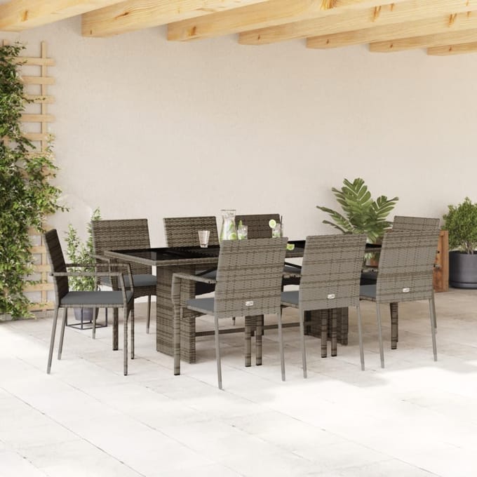 vidaXL - 9-delige - Tuinset - met - kussens - poly - rattan - grijs