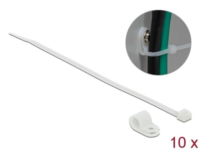 Tie-wraps met montageklem | 200 x 4,8mm | transparant | 10 stuks