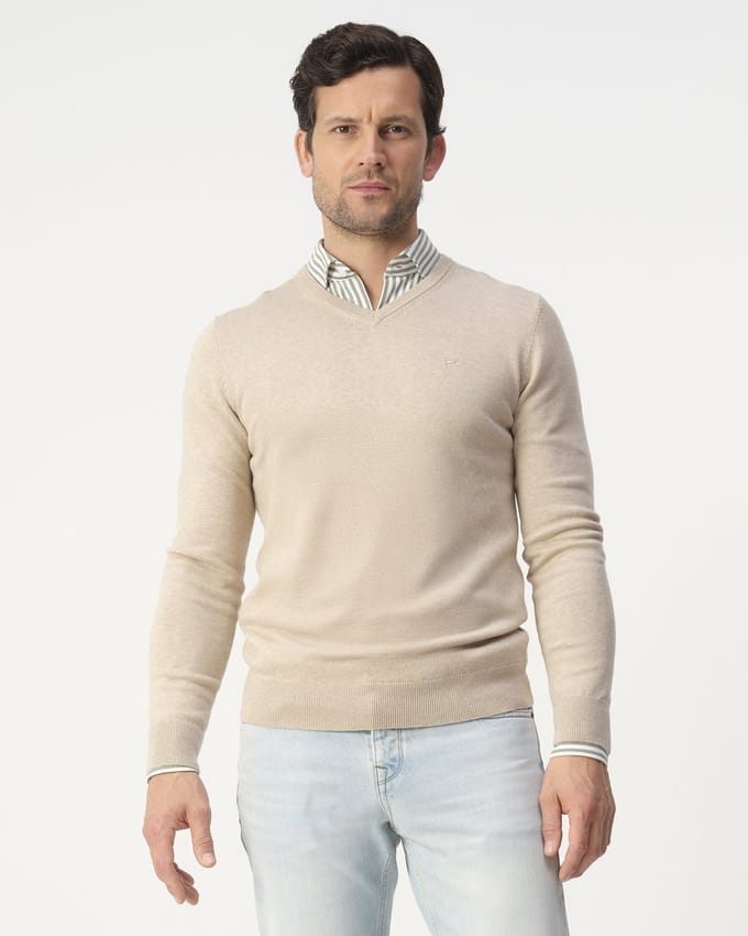 Campbell Trui V-hals Heren Beige