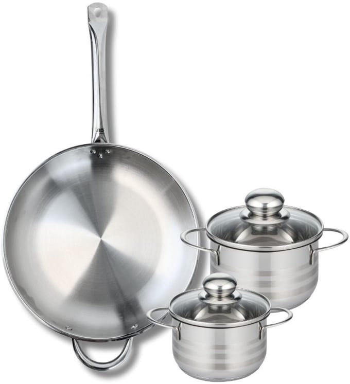Set van 1 Koekenpan 32 cm en 2 kookpotten 14 en 16 cm Elo Profi Brillant