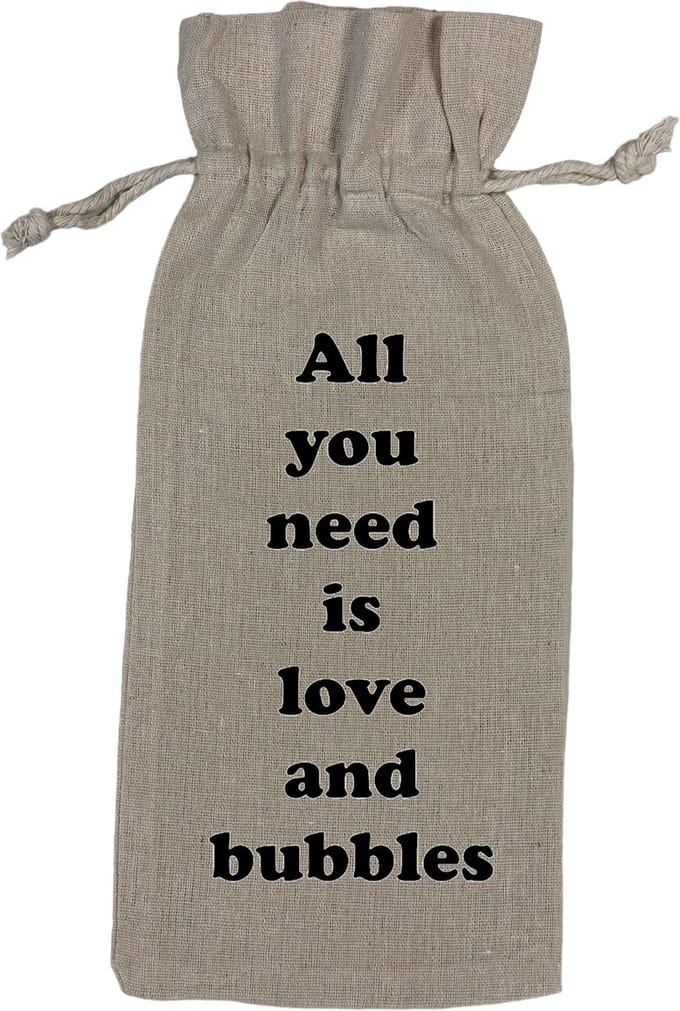 Wijnzak "All you need is love and bubbles" Grappig Cadeau