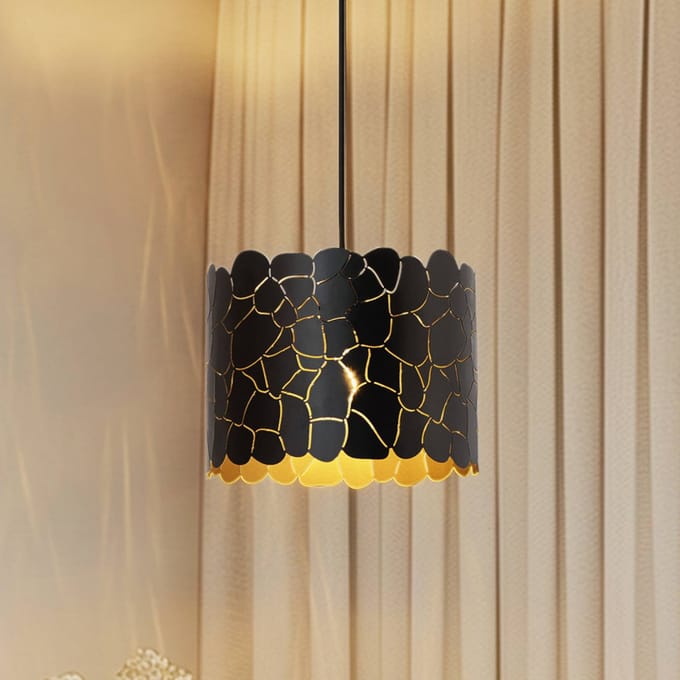 Lindby - hanglamp - 1licht - Metaal - H: 20 cm - E27 - zwart, goud