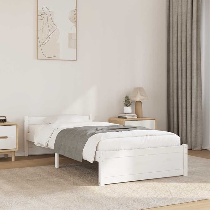 vidaXL - Bedframe - massief - hout - wit - 90x200 - cm
