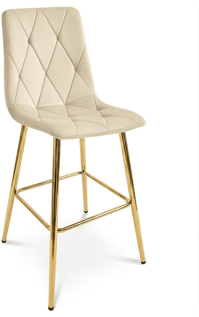 Barkruk LIBRA - Lichtbeige fluweel - Gouden metalen poten - Modern design