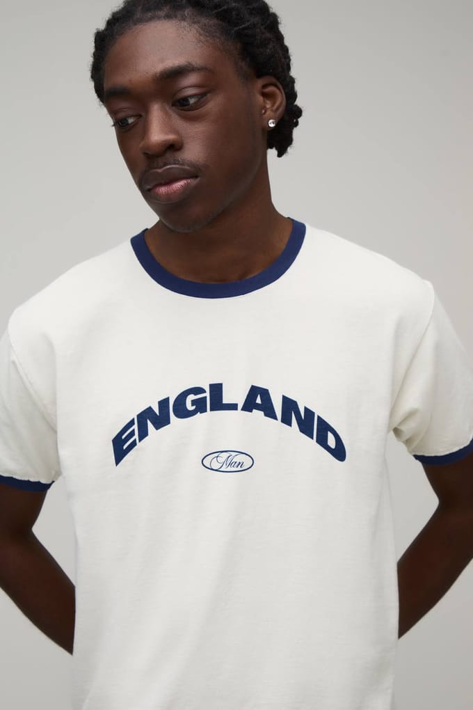 Regular England Print Ringer T-Shirt | Ecru | Size Small
