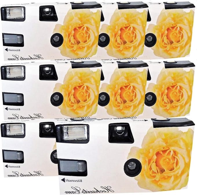 Wegwerp Camera - Herbruikbare Camera - Feestjes Vieren - Met Ingebouwde Flits - 8 Pak - Geel