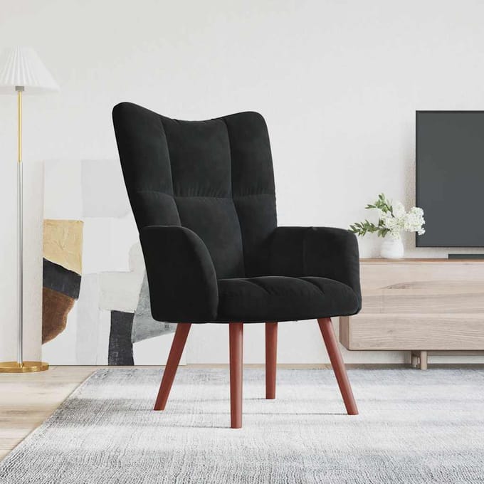 vidaXL Velours Relaxstoel - Zwart, 61,5 x 69 x 95,5 cm