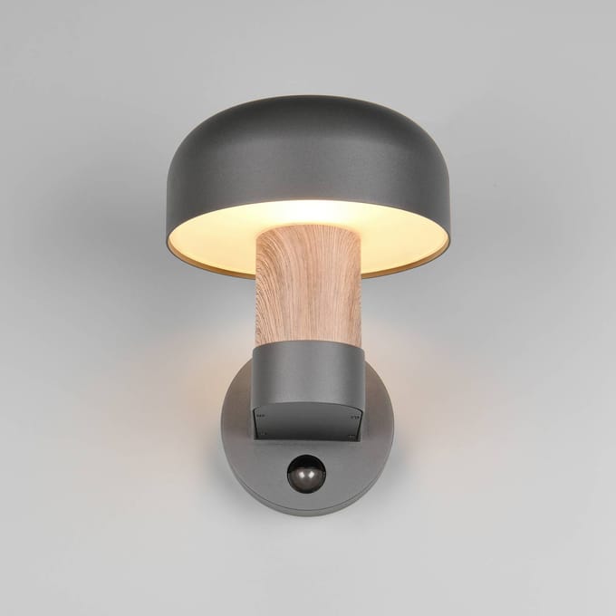 TRIO FRASER - Wandlamp - Hout element - excl. 1x E27 4,9 W - Bewegingssensor - Wandmontage - Buitenverlichting - IP54