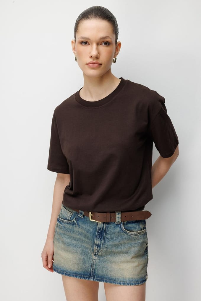 Oversized Geribbelde Crew Neck Twee-Delige T-Shirt Set